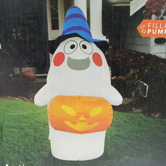 Halloween Candy Basket Ghost Inflatable 5 Foot LED Lights Outdoor Yard Decor - Picture 1 of 12